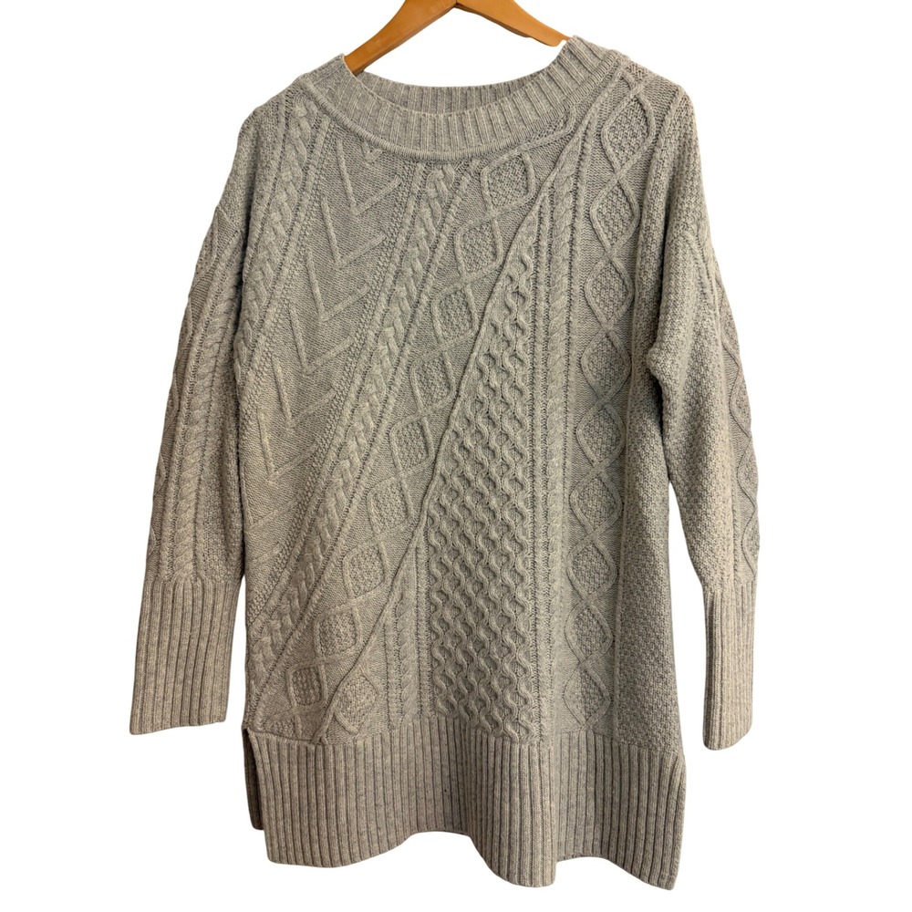 J.Crew Wool Oversized Cable Knit Sweater Medium Tan Tunic, Cozy, Winter, Fall